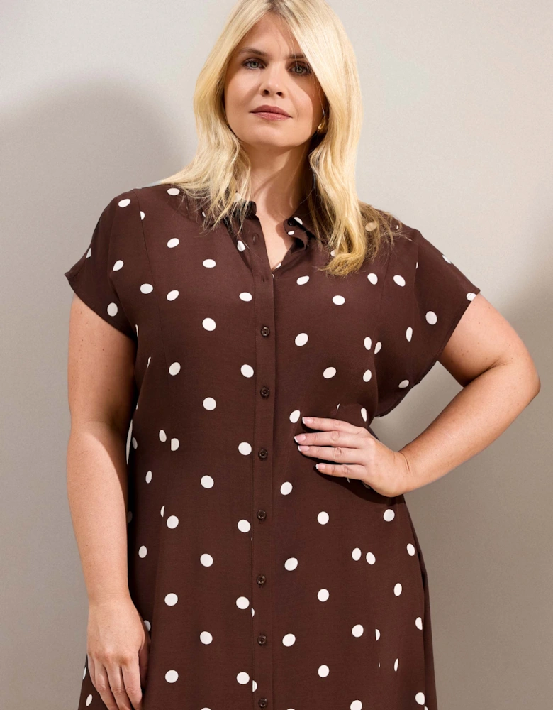 Petite Chocolate Polka Dot Print Midaxi Shirt Dress