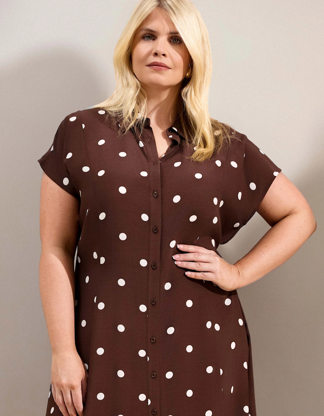 Petite Chocolate Polka Dot Print Midaxi Shirt Dress