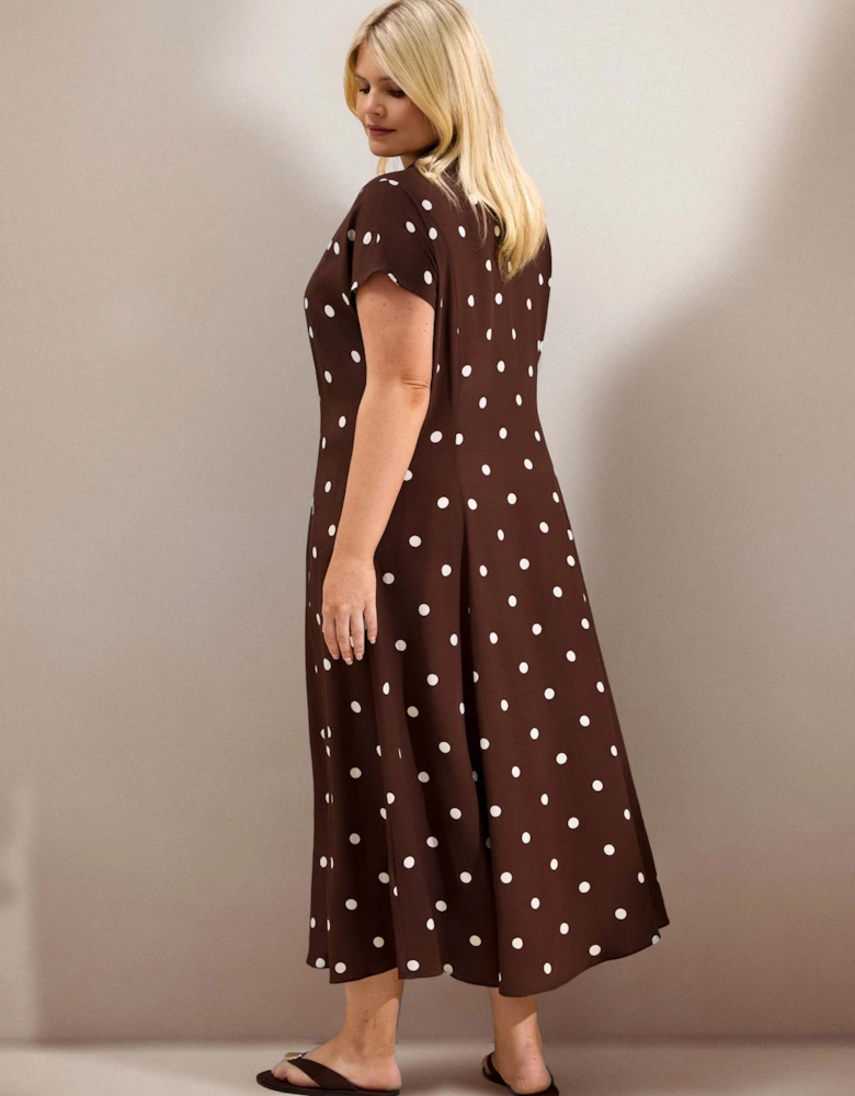 Petite Chocolate Polka Dot Print Midaxi Shirt Dress