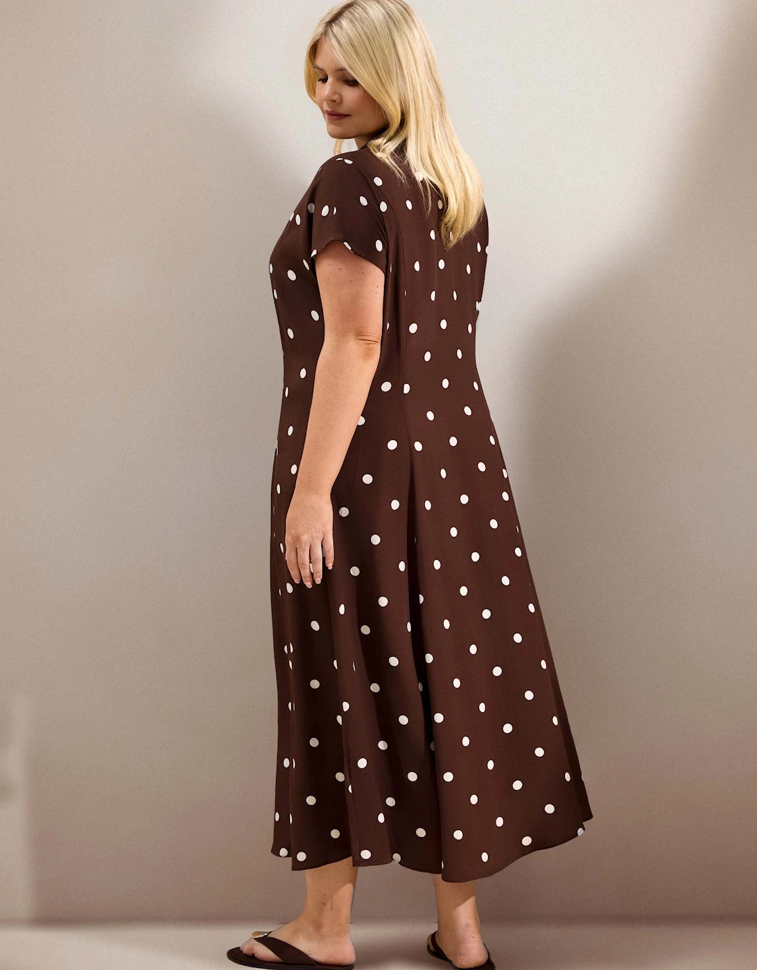 Petite Chocolate Polka Dot Print Midaxi Shirt Dress