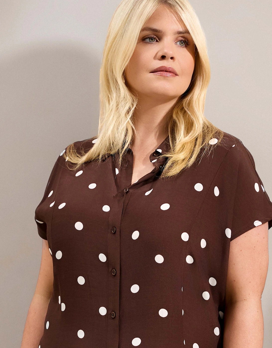 Petite Chocolate Polka Dot Print Midaxi Shirt Dress