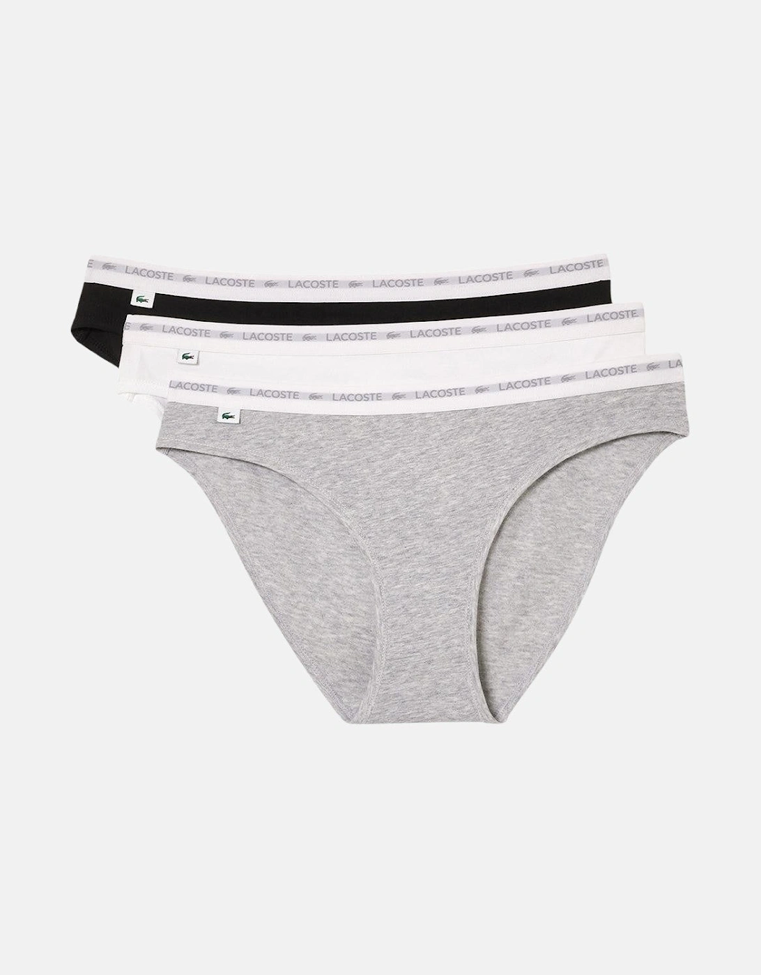 LACOSTE WOMENS 3 PACK STRETCH COTTON BRIEFS BLACK WHITE GREY, 6 of 5