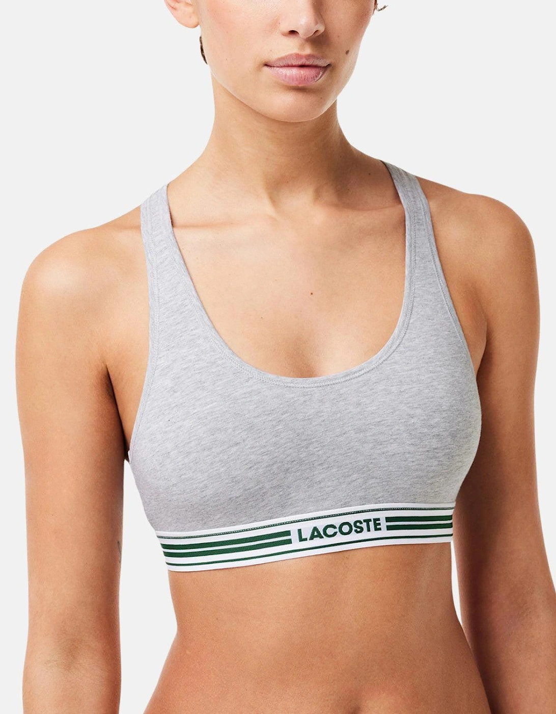 LACOSTE WOMENS HERITAGE STRETCH COTTON RACER BACK BRALETTE GREY CHINE
