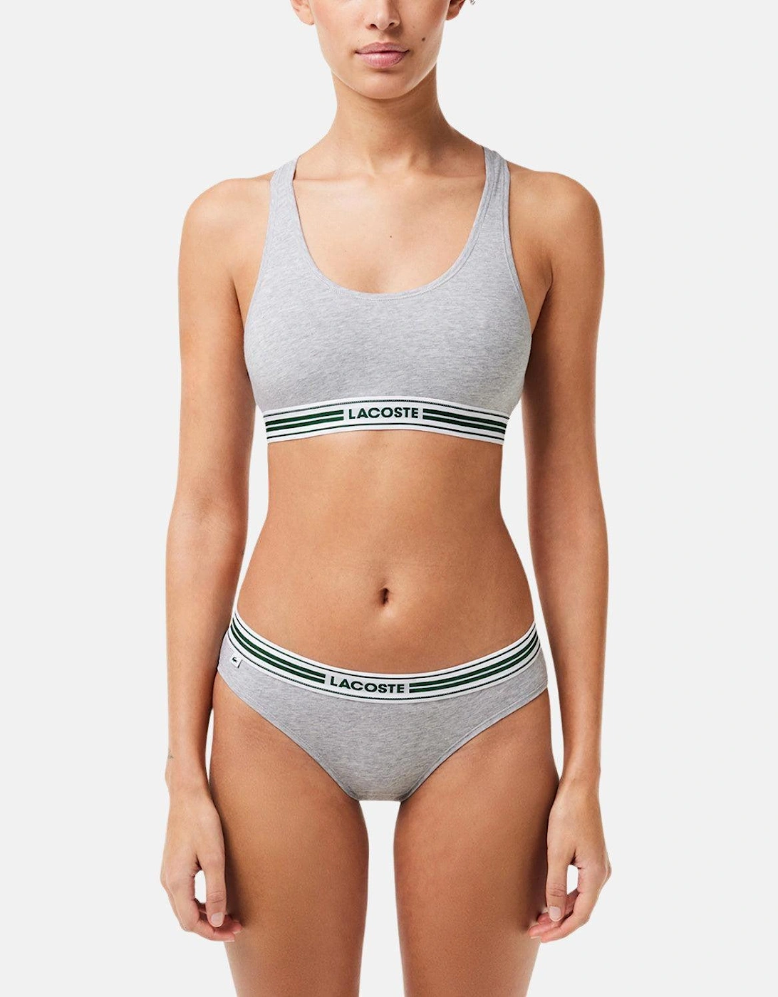 LACOSTE WOMENS HERITAGE STRETCH COTTON RACER BACK BRALETTE GREY CHINE