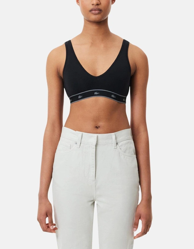 LACOSTE WOMENS ESSENTIAL STRETCH COTTON TRIANGLE BRALETTE BLACK