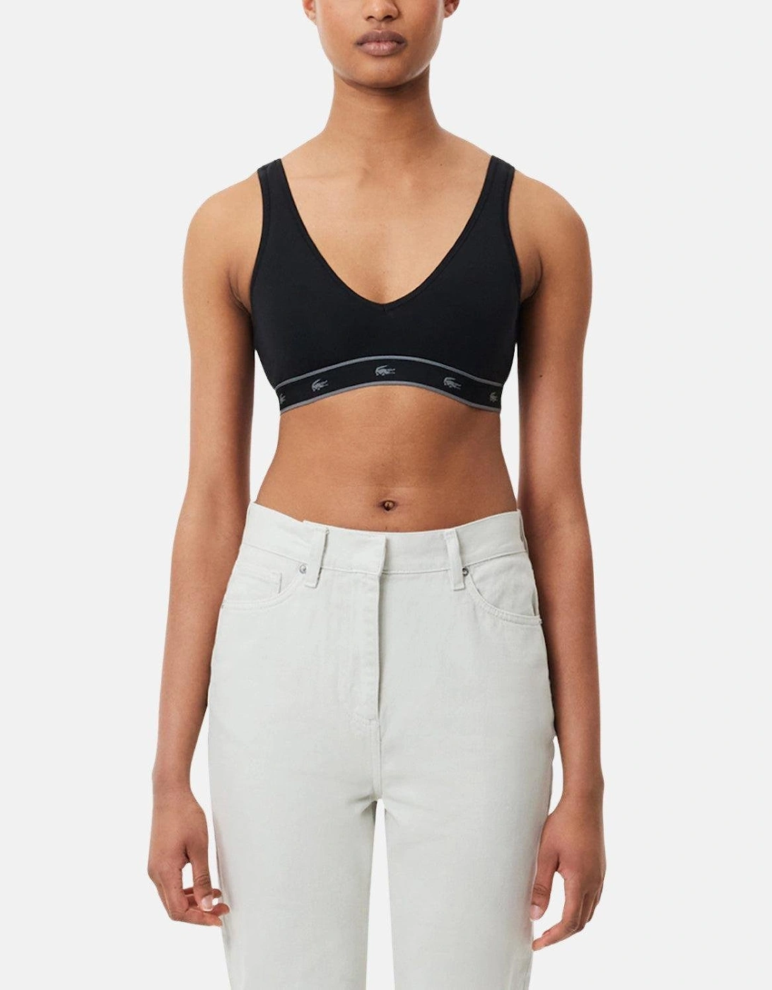 LACOSTE WOMENS ESSENTIAL STRETCH COTTON TRIANGLE BRALETTE BLACK