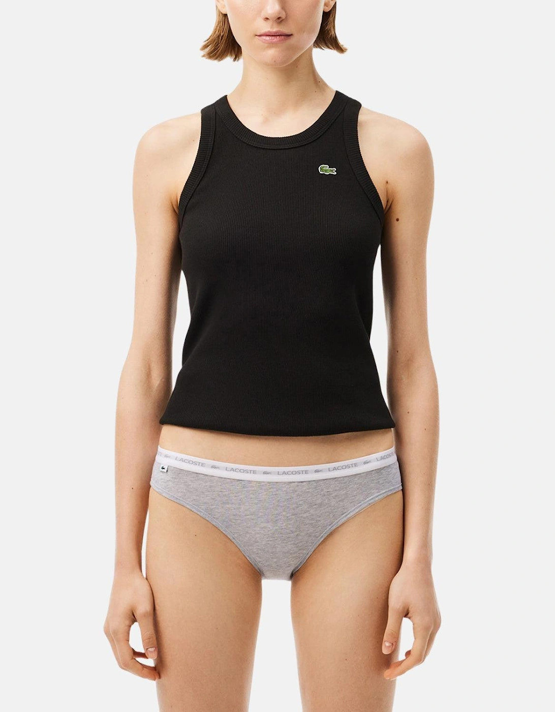LACOSTE WOMENS 3 PACK STRETCH COTTON BRIEFS BLACK WHITE GREY