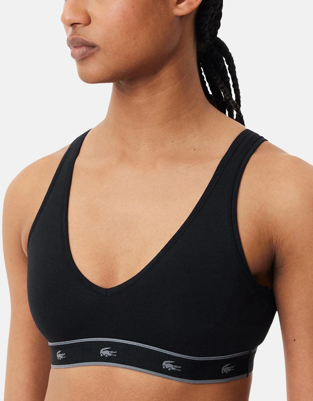 LACOSTE WOMENS ESSENTIAL STRETCH COTTON TRIANGLE BRALETTE BLACK