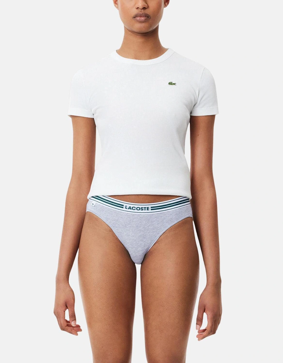LACOSTE WOMENS HERITAGE STRETCH COTTON BRIEFS GREY CHINE