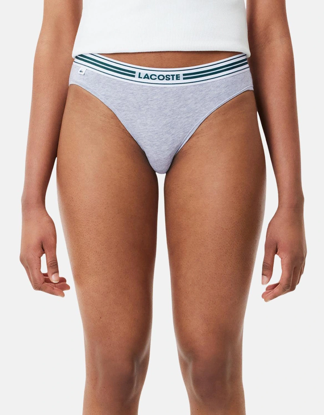 LACOSTE WOMENS HERITAGE STRETCH COTTON BRIEFS GREY CHINE