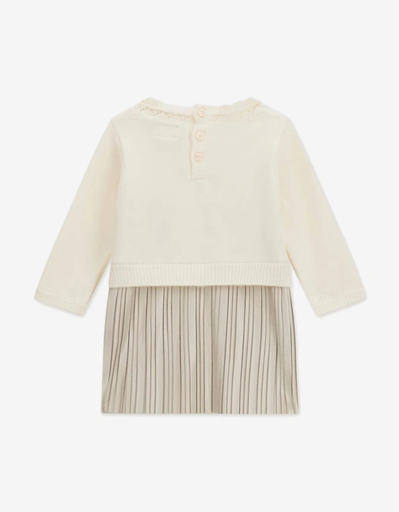 Guess Baby Girls Mixed Fabric Dress in Ivory