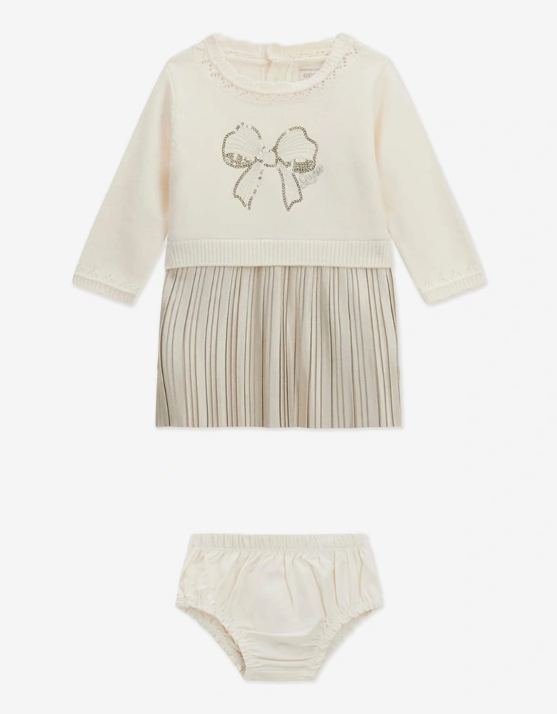 Guess Baby Girls Mixed Fabric Dress in Ivory