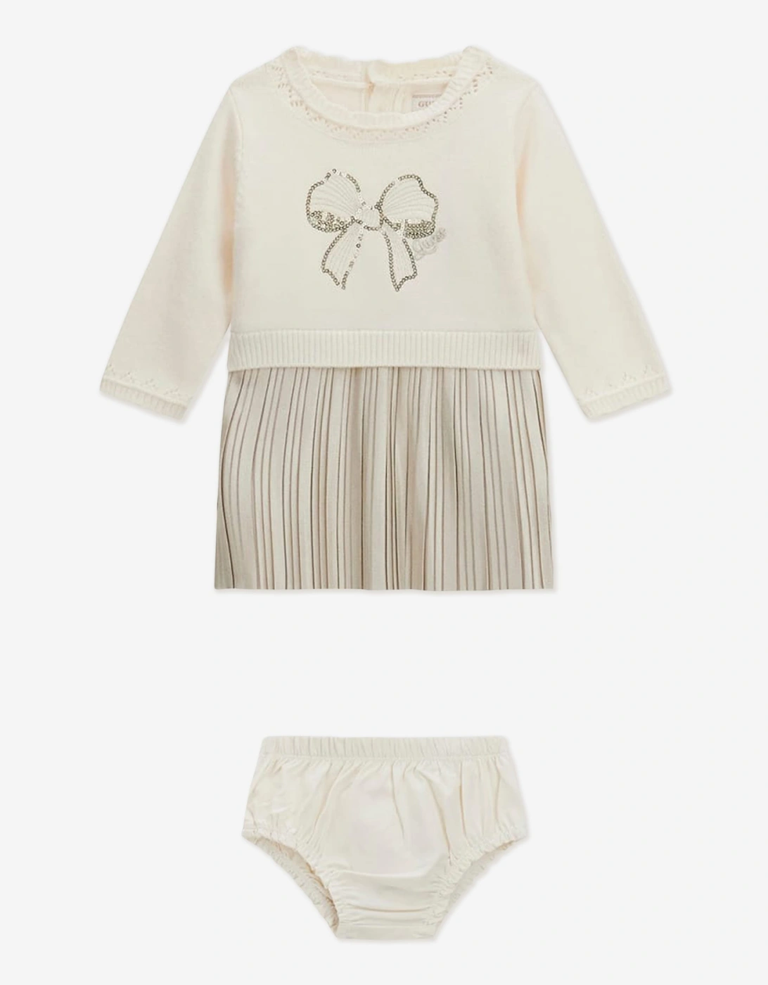 Guess Baby Girls Mixed Fabric Dress in Ivory