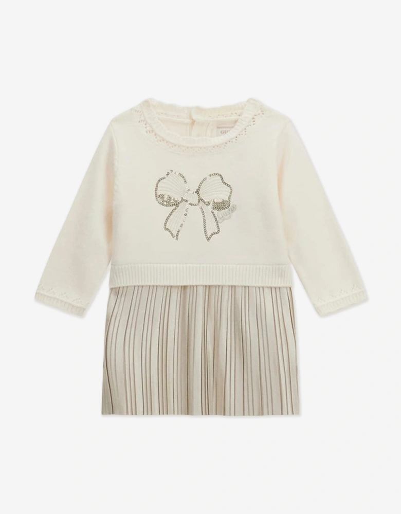 Guess Baby Girls Mixed Fabric Dress in Ivory