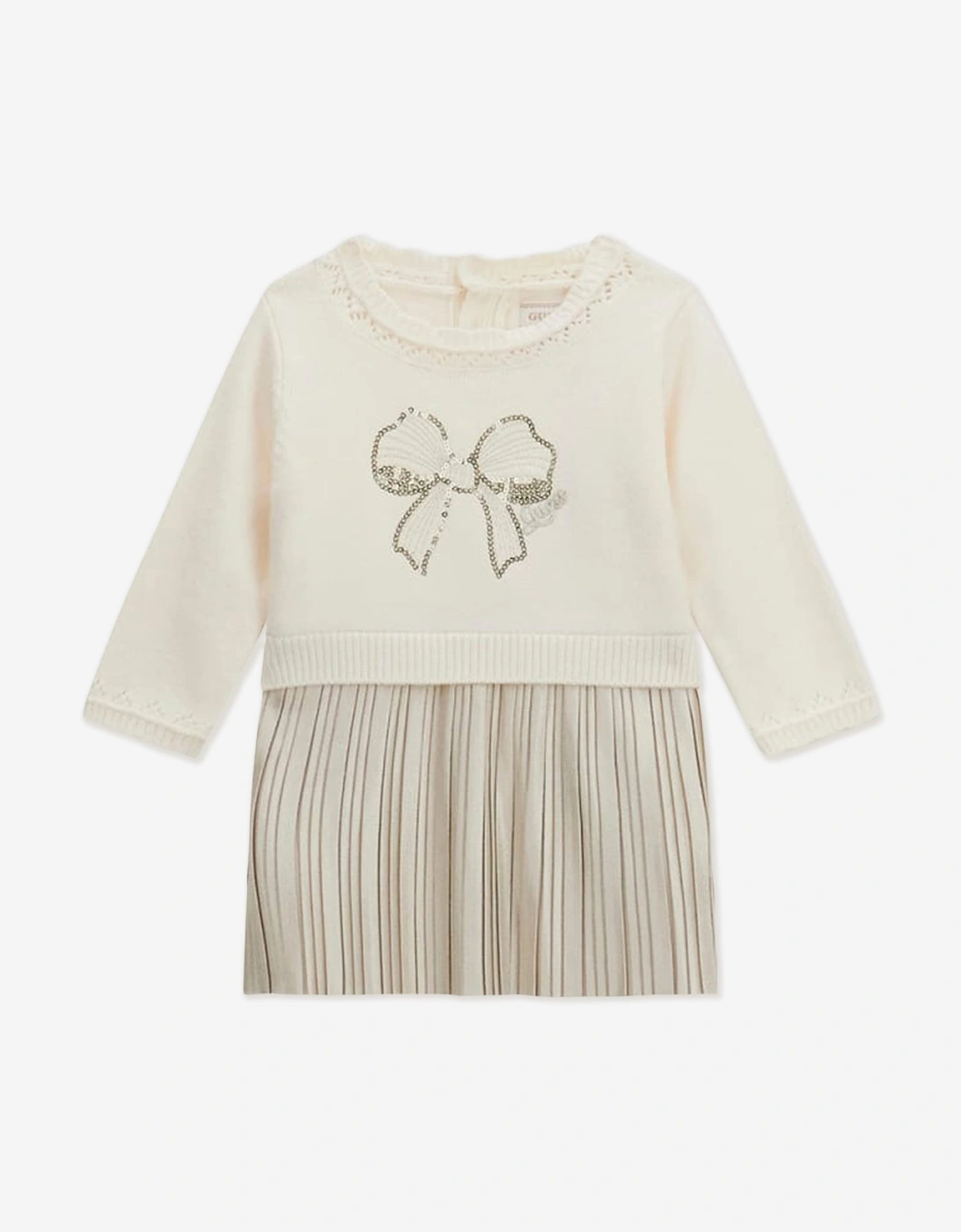 Guess Baby Girls Mixed Fabric Dress in Ivory