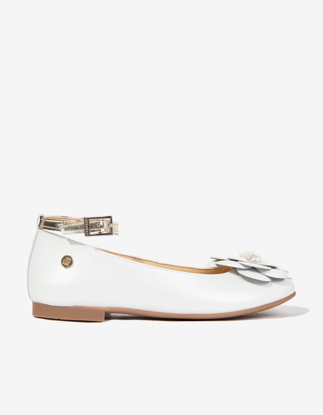 Andanines Girls Leather Ankle Strap Flower Pumps in White, 5 of 4