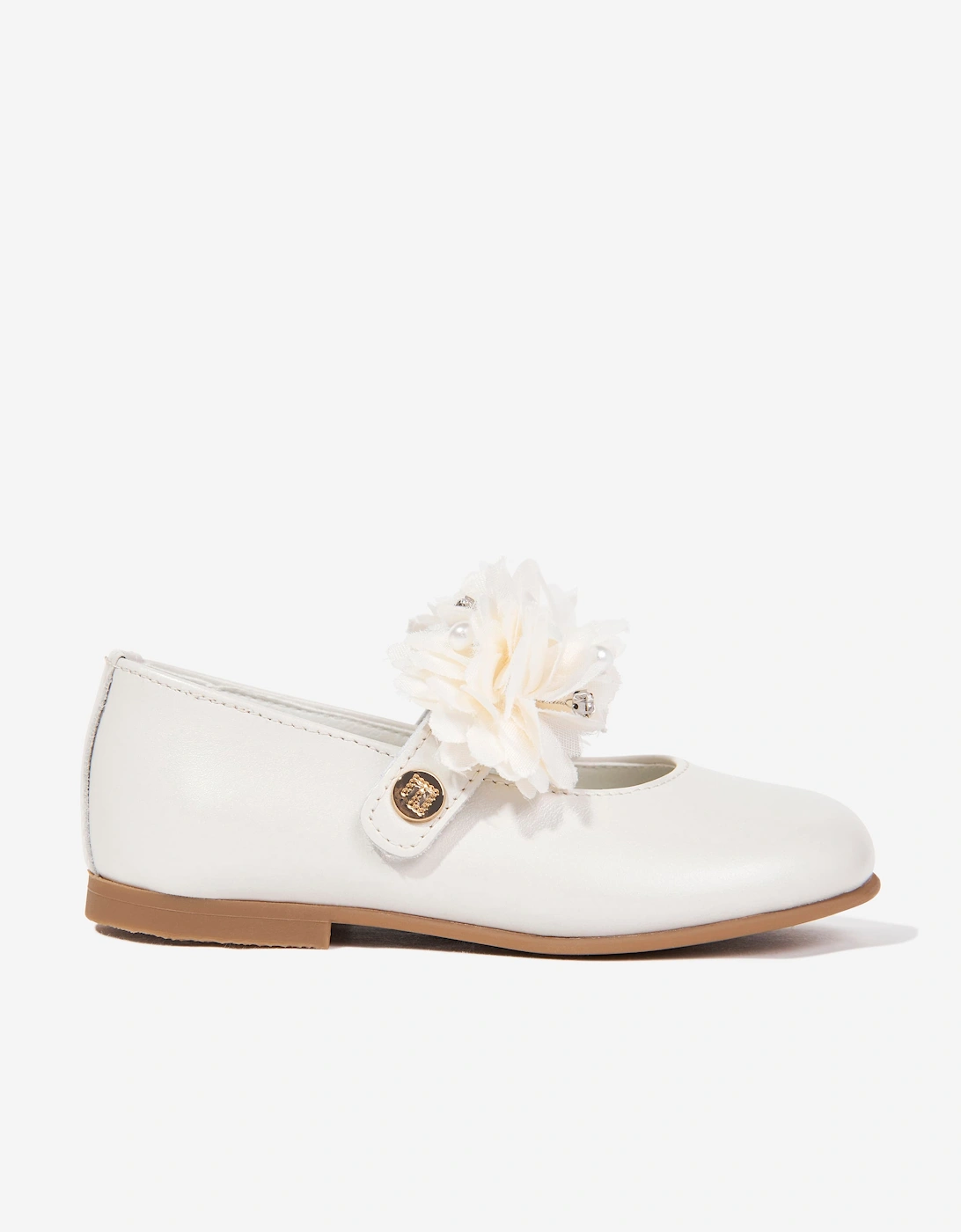 Andanines Girls Leather Flower Pumps in Ivory, 5 of 4