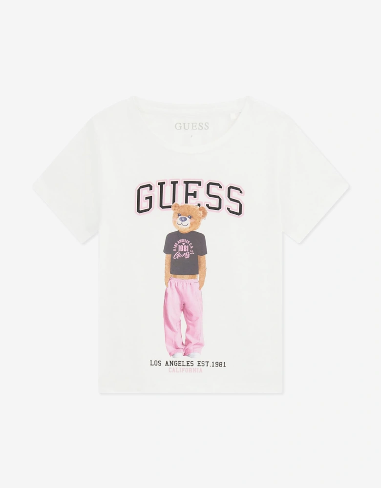 Guess Girls Bear Logo T-Shirt in White