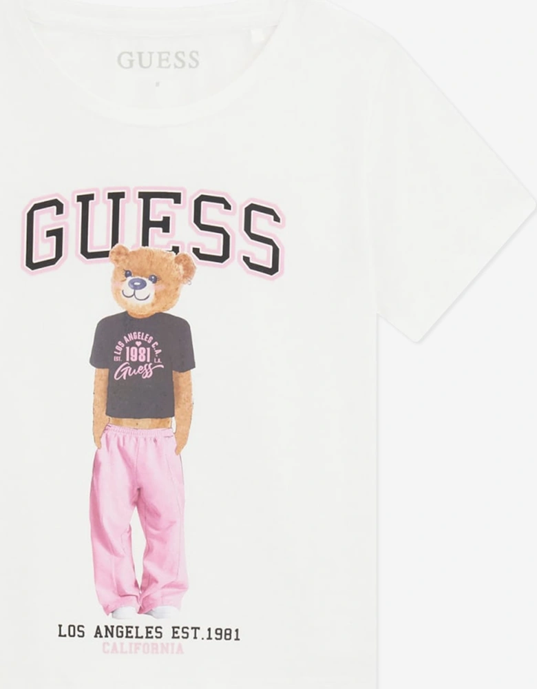 Guess Girls Bear Logo T-Shirt in White