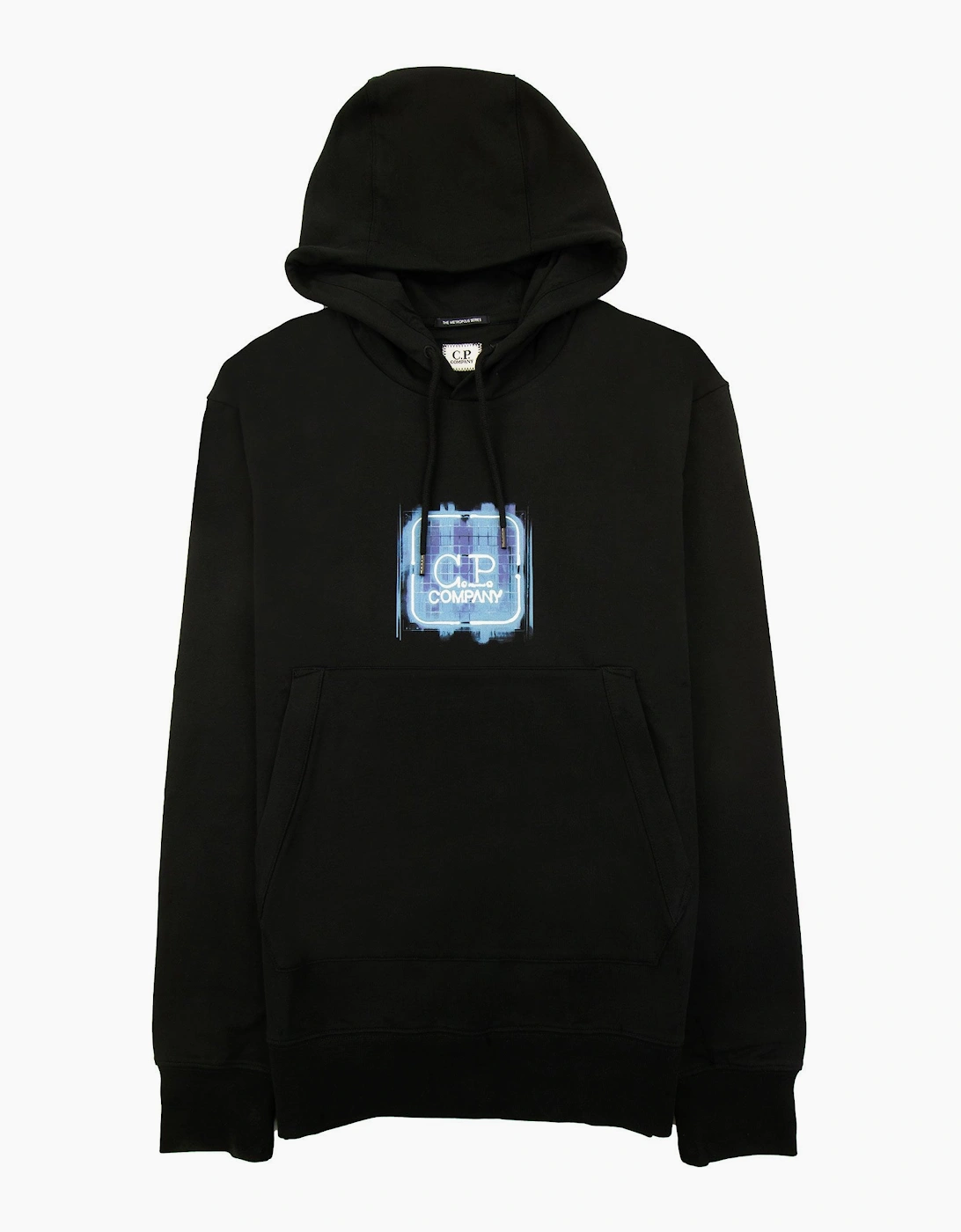 Cp Company Men's Black Metropolis Series Stretch Fleece Graphic Logo Hooded Sweatshirt 999 - Size: 34