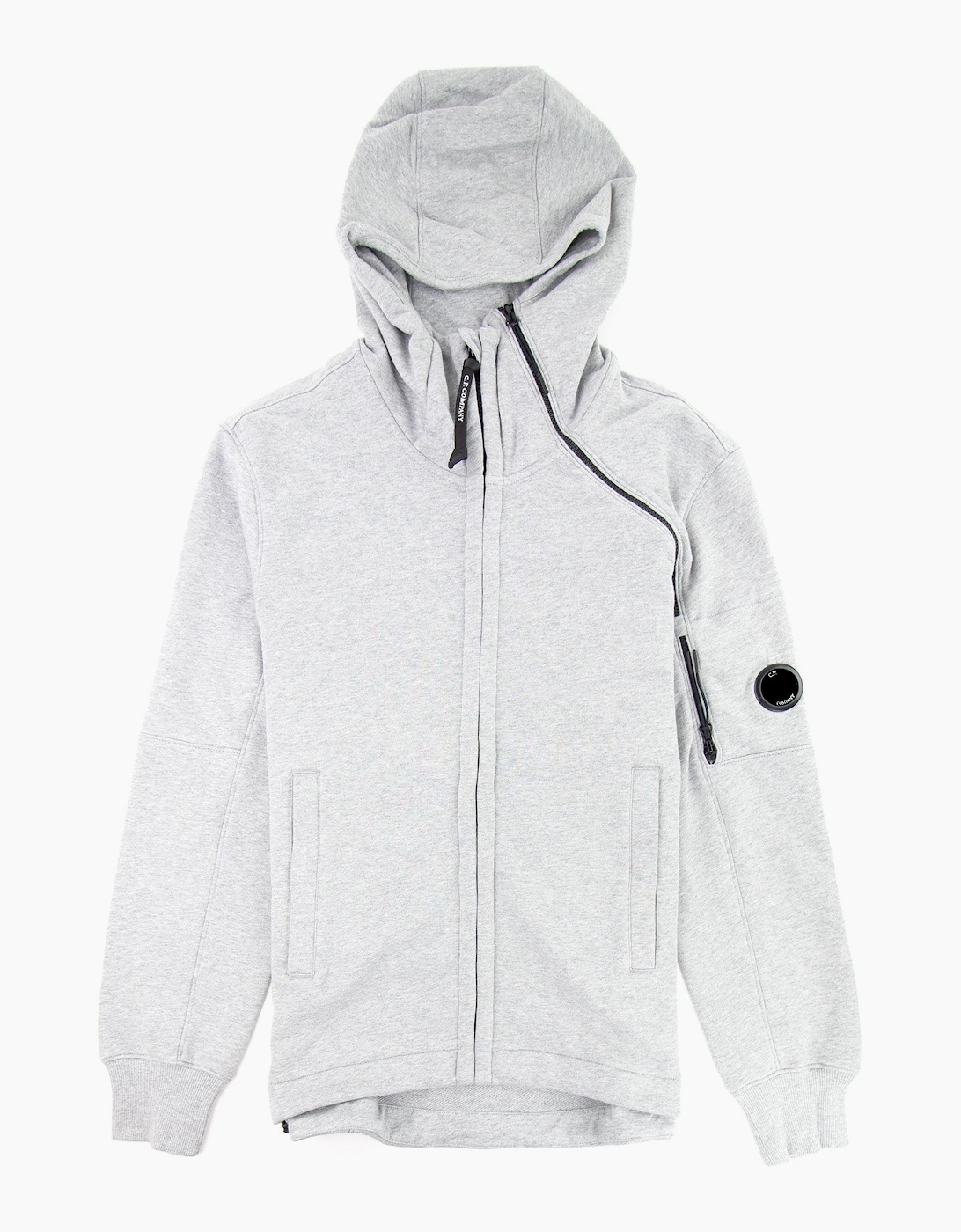 Cp Company Men's Grey Diagonal Raised Fleece Double Zip Lens Hoodie M93 - Size: 46
