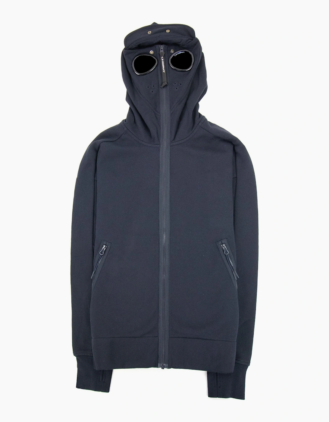 Cp Company Men's Navy Front Goggle Diagonal Fleece Hoody 888 - Size: 38
