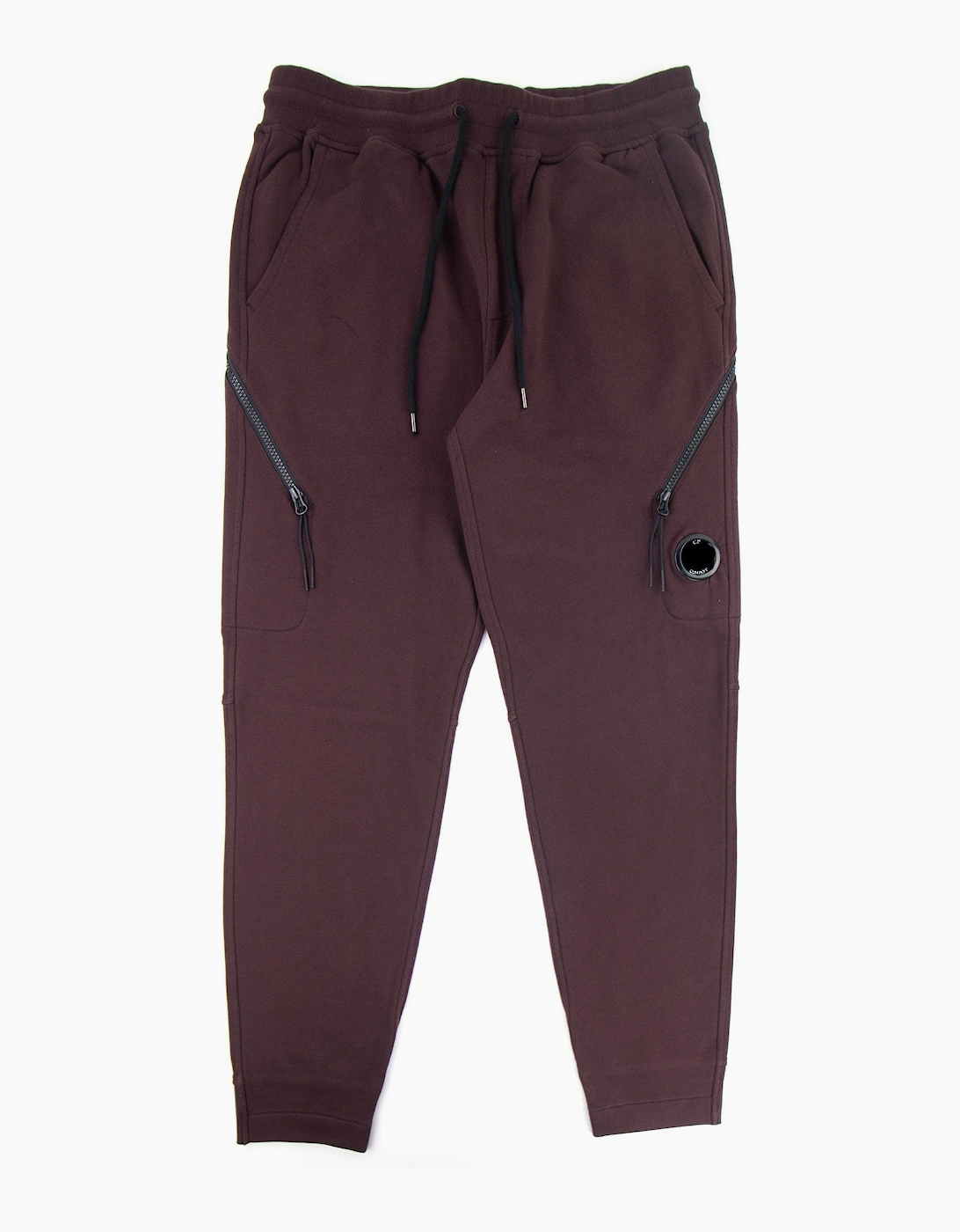 Cp Company Men's Red Diagonal Raised Fleece Double Zip Lens Sweatpants Bitter Chocolate 593 - Size: 35/34/32