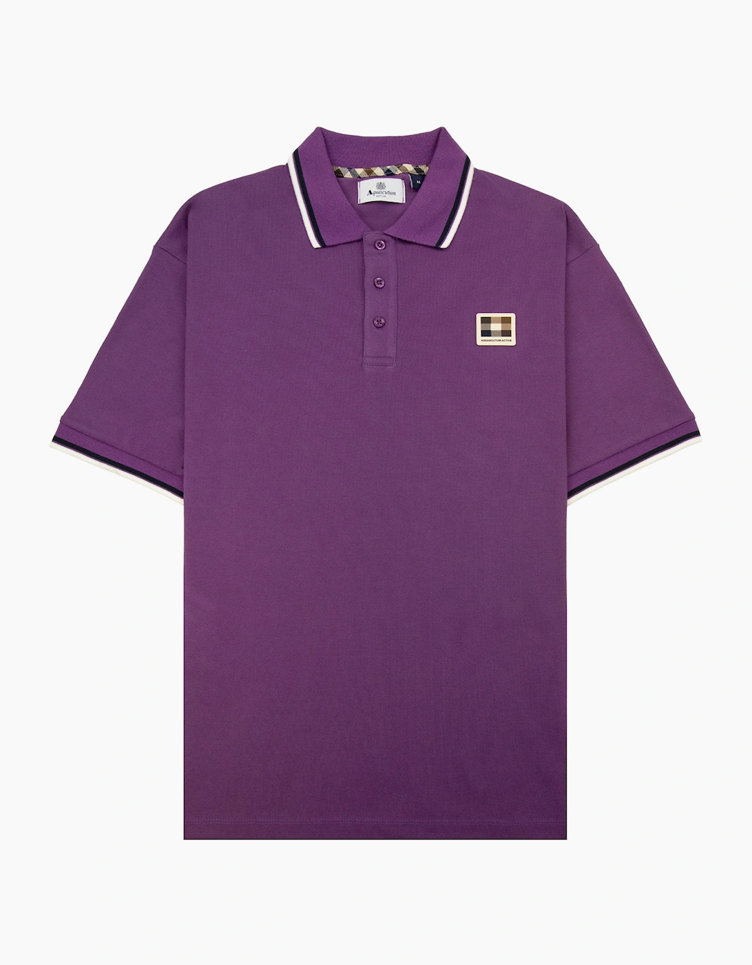 Men's Aquascutum Stretch Piquet Badge Polo Purple 09 - Size: 36