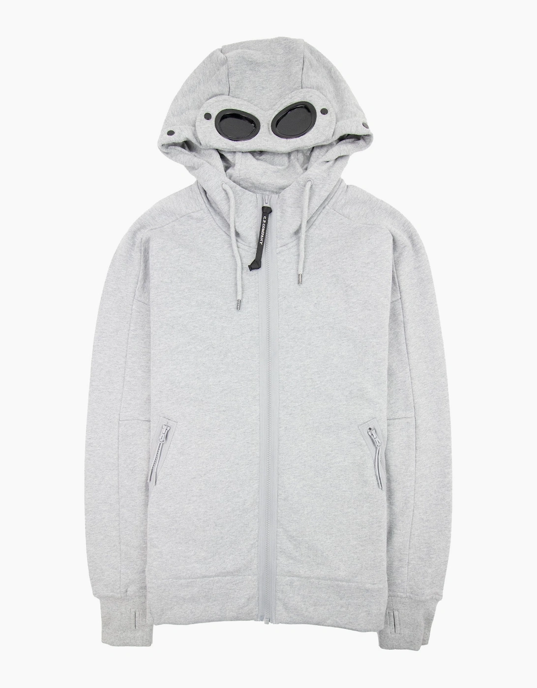 Cp Company Men's Grey Diagonal Raised Fleece Full Zip Goggle Hoody M93 - Size: 46