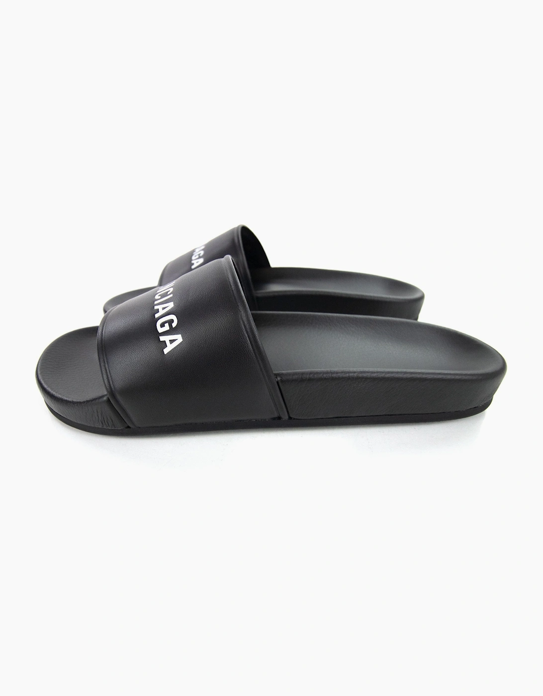 Men's Balenciaga Logo Pool Sliders Black - Size: 7