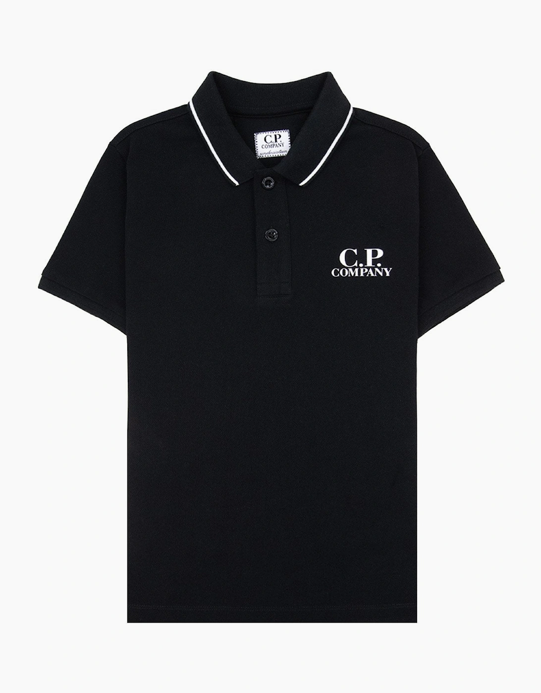 Cp Company Unisex Black Undersixteen U16 Chest Logo Short Sleeve Polo 999 - Size: 4Y