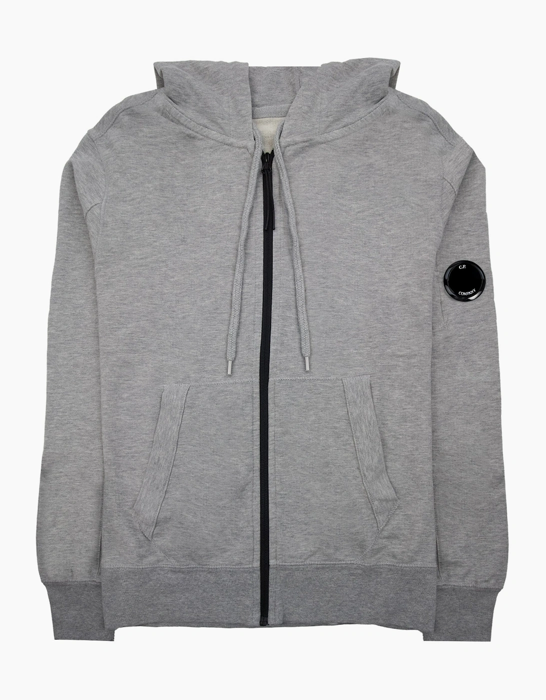 Cp Company Men's Grey Light Fleece Open Hooded Sweatshirt M93 - Size: 36