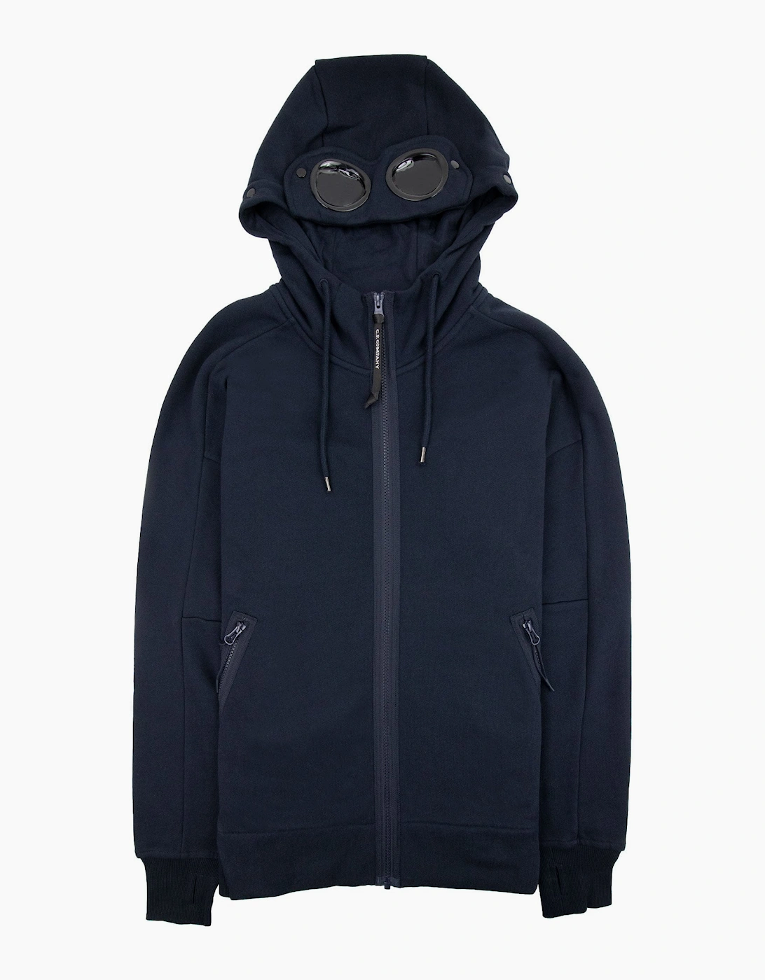 Cp Company Men's Navy Diagonal Raised Fleece Full Zip Goggle Hoody 888 - Size: 46