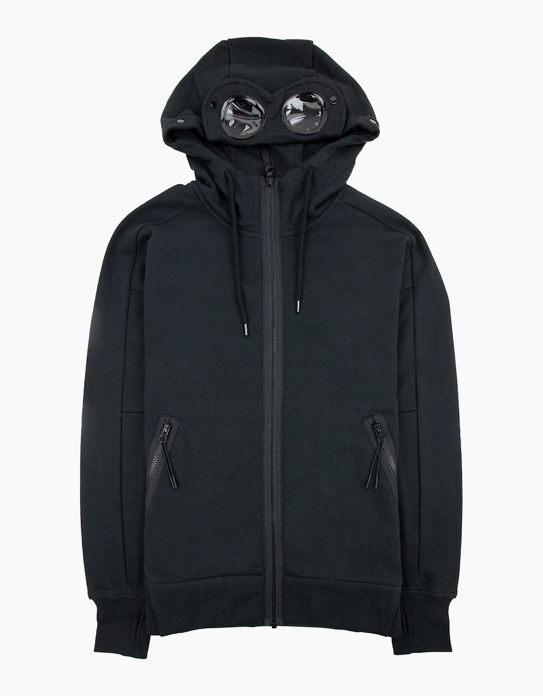 Cp Company Men's Black Diagonal Raised Fleece Full Zip Goggle Hoody 999 - Size: 46