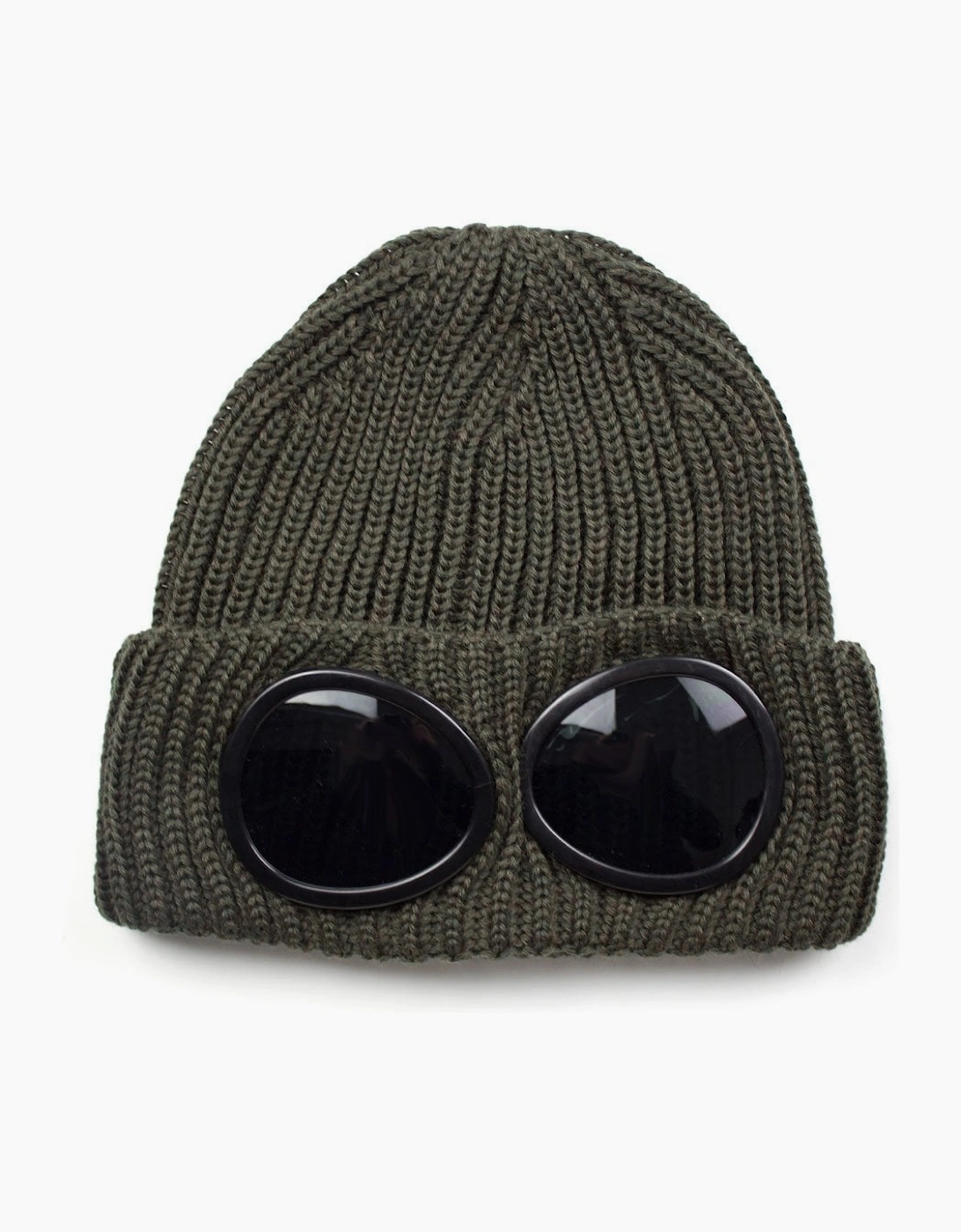 Cp Company Men's Green Extra Fine Merino Wool Goggle Winter Beanie Khaki 661 - Size: Os