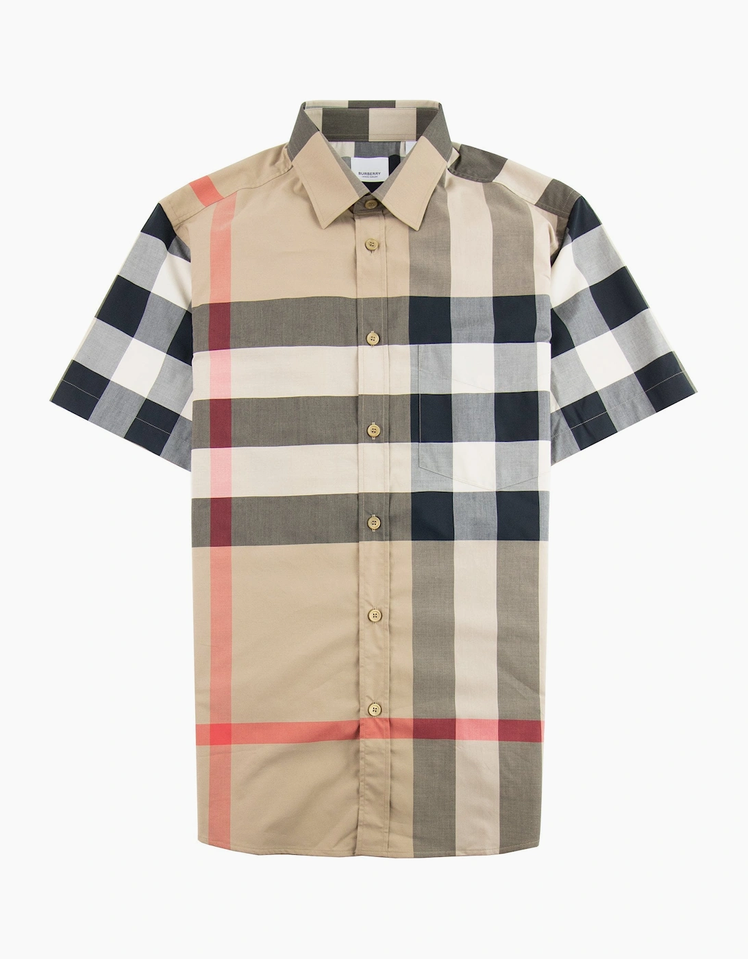 Burberry Men's Tan Short-Sleeve Check Stretch Cotton Poplin Shirt Archive Beige - Size: 42/Regular