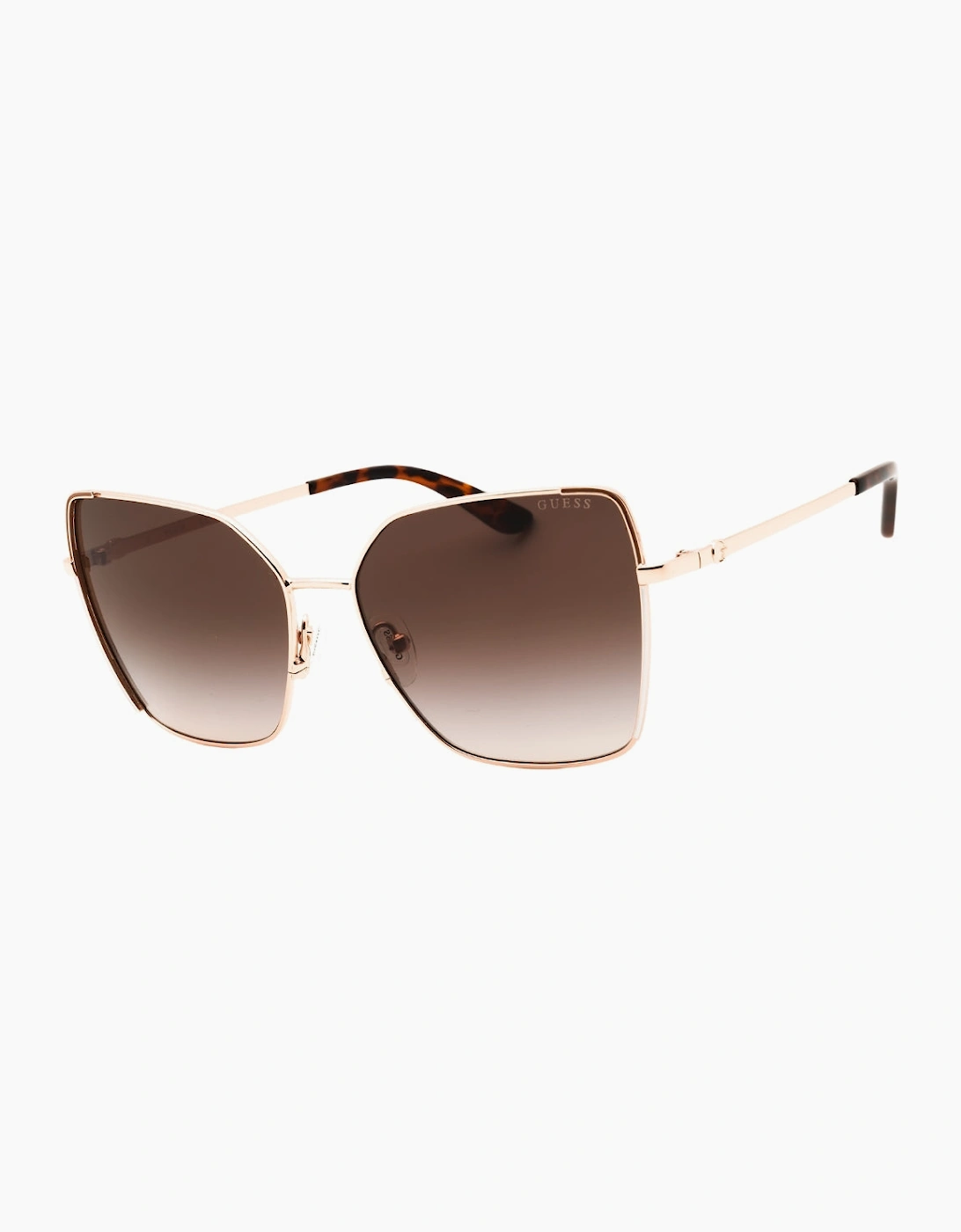 Guess Shiny Rose Gold Framed Gradient Brown Lens Sunglasses