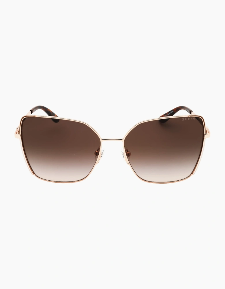 Guess Shiny Rose Gold Framed Gradient Brown Lens Sunglasses