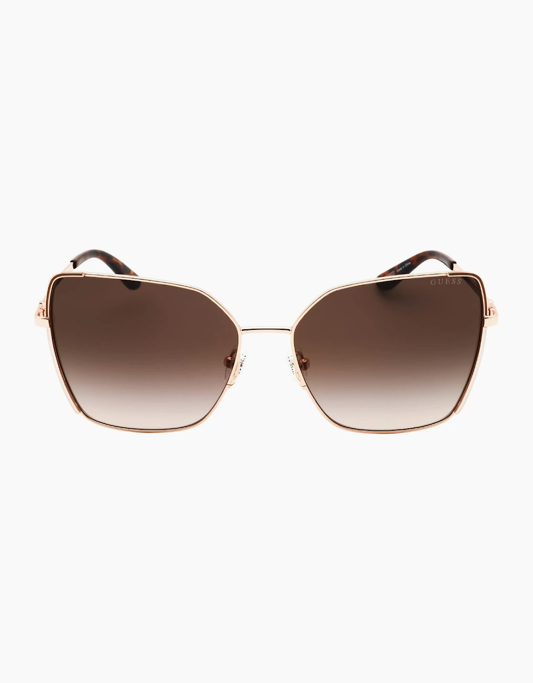 Guess Shiny Rose Gold Framed Gradient Brown Lens Sunglasses