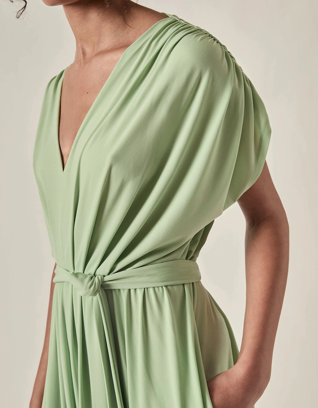 Draped Open-Back Midi Dress – Sage Green