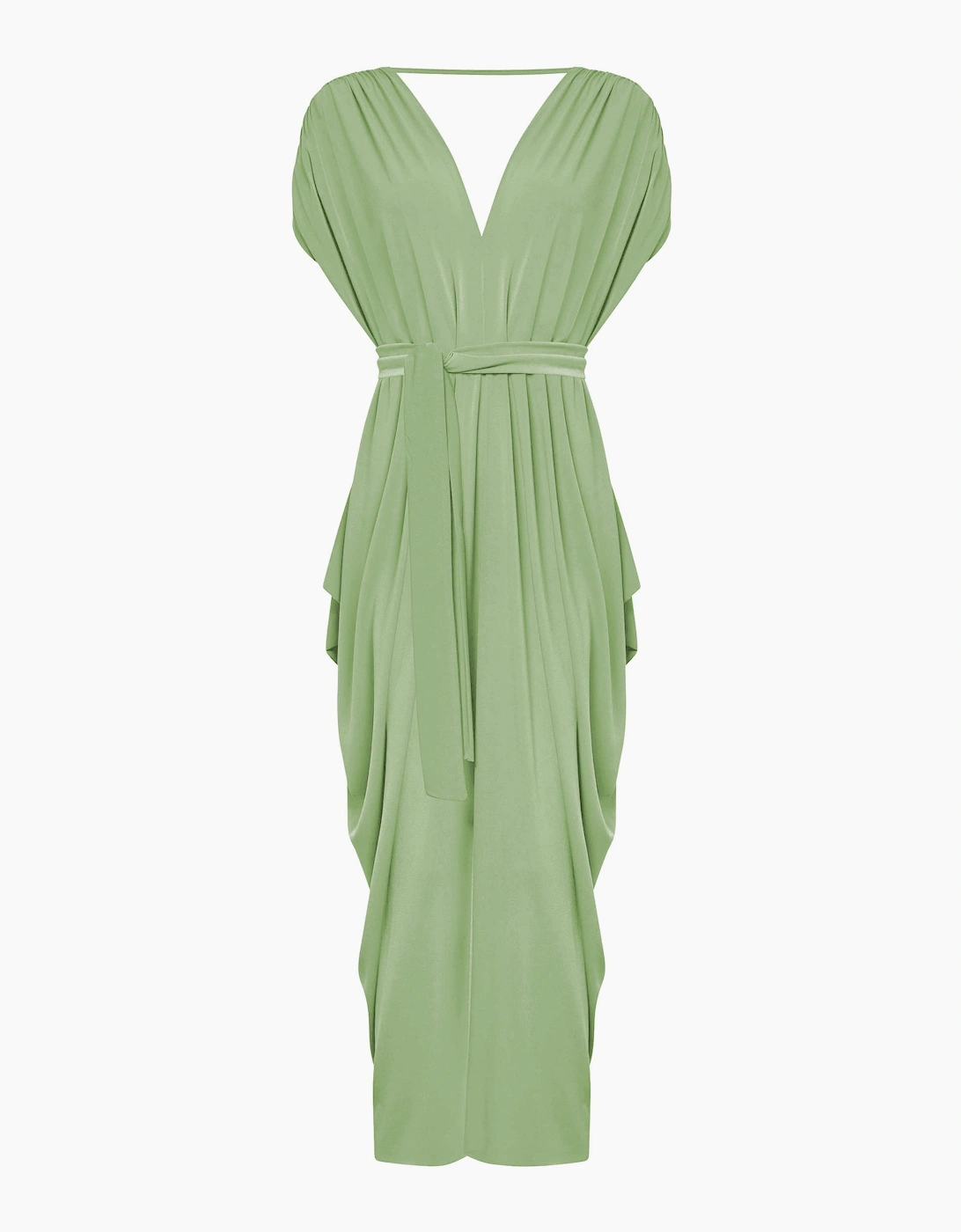 Draped Open-Back Midi Dress – Sage Green
