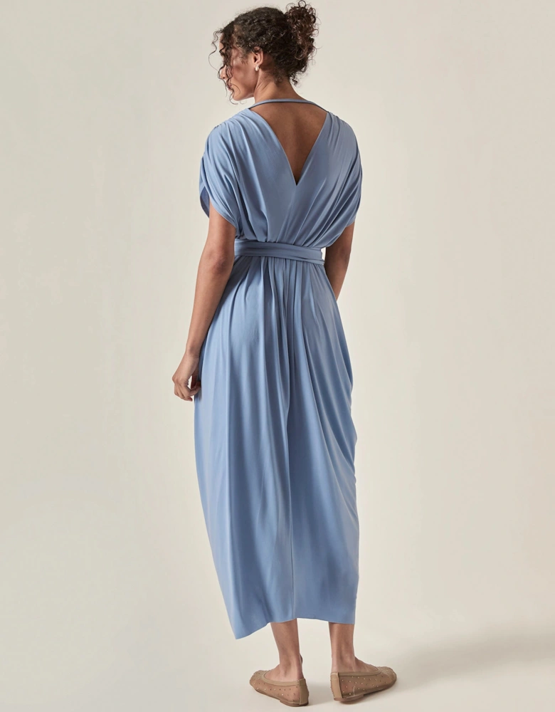 Draped Open-Back Midi Dress – Powder Blue