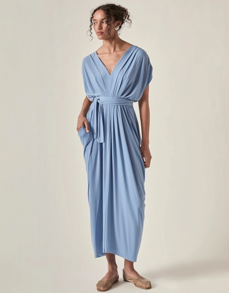 Draped Open-Back Midi Dress – Powder Blue