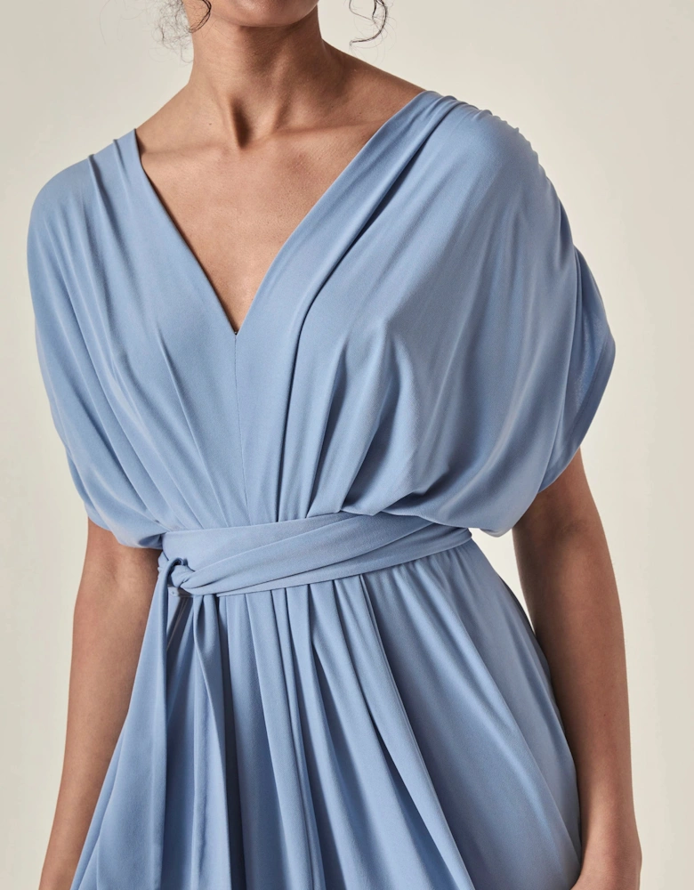 Draped Open-Back Midi Dress – Powder Blue