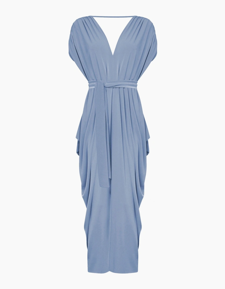 Draped Open-Back Midi Dress – Powder Blue