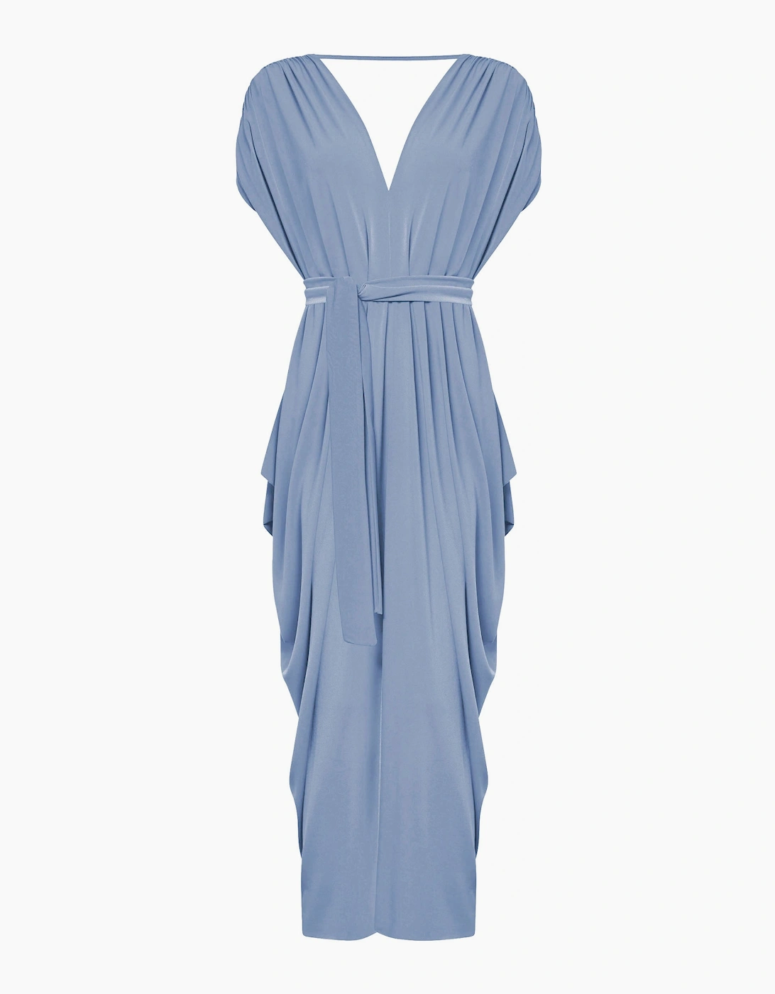 Draped Open-Back Midi Dress – Powder Blue