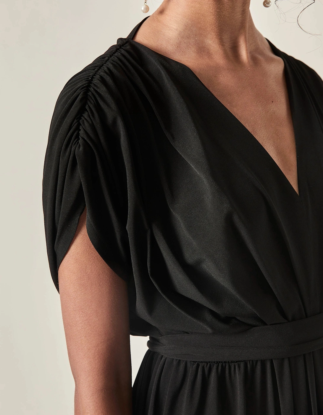 Draped Open-Back Midi Dress – Black