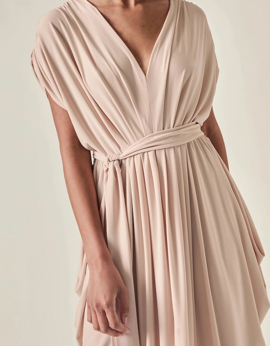 Draped Open-Back Midi Dress – Taupe
