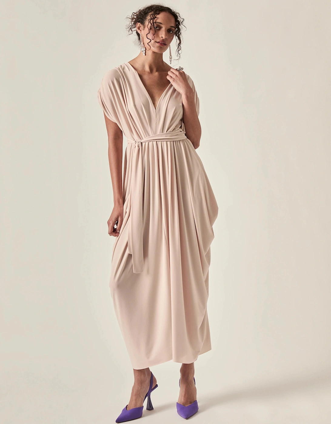 James Lakeland Women's Tan Draped Open-Back Midi Dress – Taupe - Size 20