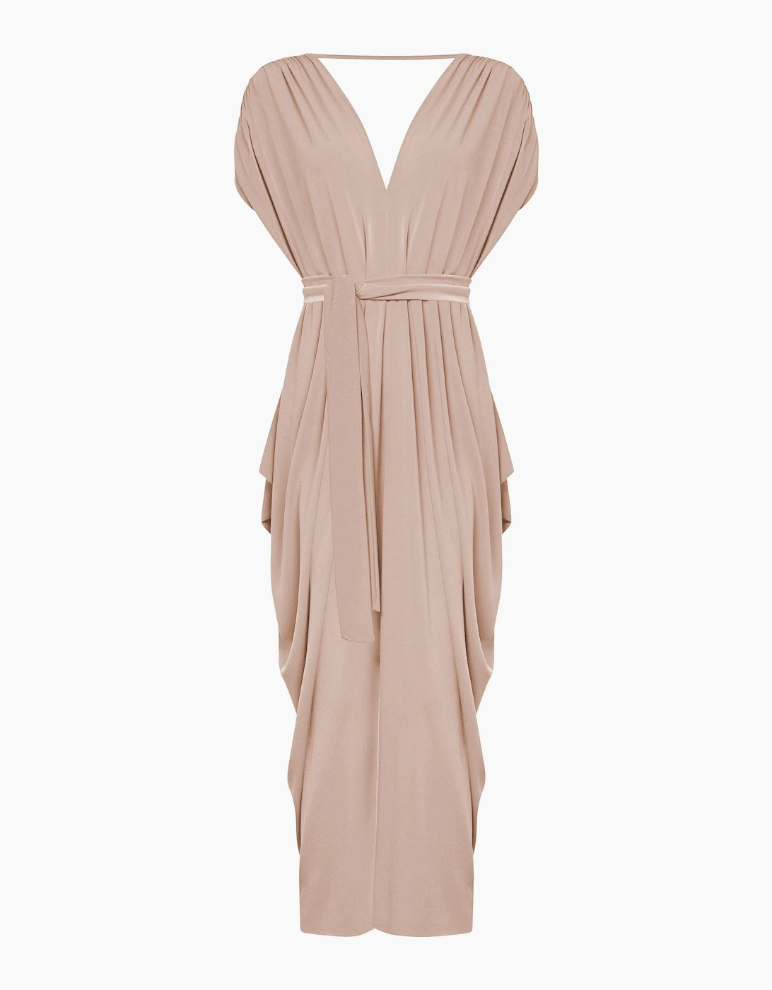 Draped Open-Back Midi Dress – Taupe